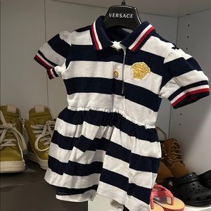 Versace Kids Striped Navy and White Polo Dress